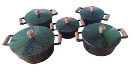 jogo de panela de alumínio fundido batido grosso com 5 peças tampas igual das panelas na cor preto