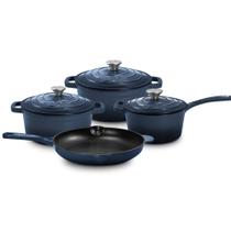 Jogo de Panela de Ferro Fundido Esmaltado 4 Peças Azul Celeste/Preto MTA - 1221