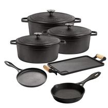 Jogo de Panela de Ferro Fundido Neo 6 peças Frigideira Chapa e Tapioqueira