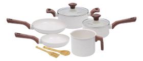 Jogo de Panela de Indução 7 Peças Fundo Triplo e Revestimento Ceramico Mimo Style Marmol