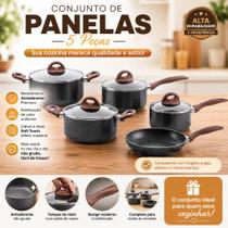 Jogo De Panela De Jantar Conjunto Antiaderente Com Tampa De Vidro Premium 5 Pçs Com Indução e Fogão Normal Fácil De Limpar