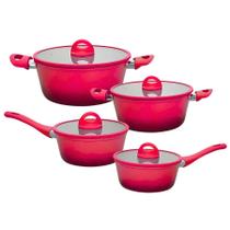 Jogo De Panela E Caçarola Indução Antiaderente Cerâmica Miami Vermelho