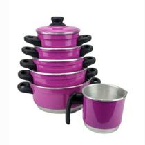 Jogo De Panela extra forte Rosa 5 Peças Fervedor N12