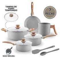 Jogo De Panela Fogão de Indução Cerâmica Antiaderente Ceramic Life Gris Brinox 7 Peças