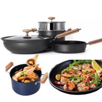 Jogo De Panela Fogão Industrial Antiaderente Tampa De Vidro