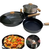 Jogo De Panela Frigideira Wok Risoto Antiaderente Com Tampa