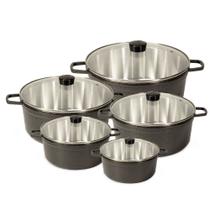 Jogo De Panela Fundida Alumínio Batido Caçarolas 5 Peças Tampa de Vidro Jogo De Panela Fundida Alumínio Batido Caçarolas 5 Peças Tampa de Vidro