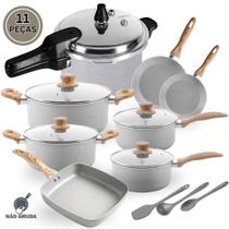 Jogo De Panela Indução Cerâmica E Panela De Presão Ceramic Life Gris Brinox 11 Peças