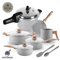 Jogo De Panela Indução Cerâmica E Panela De Presão Ceramic Life Gris Brinox 8 Peças