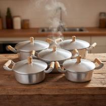 Jogo De Panela para Fogão a Lenha Alumínio Batido grosso 5 Peças 16/18/20/22/24