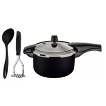 Jogo de Panela Pressão 6l Alumínio Antiaderente Preto Com Amassador Inox e Concha Tramontina Jogo de Panela Pressão 6l Alumínio Antiaderente Preto Com Amassador Inox e Concha Tramontina