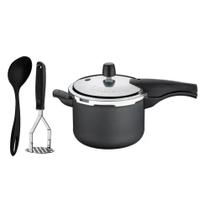Jogo de Panela Pressão Antiaderente 4,5l Grafite Com Amassador Inox e Concha Tramontina Jogo de Panela Pressão Antiaderente 4,5l Grafite Com Amassador Inox e Concha Tramontina