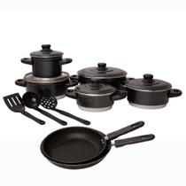 Jogo De Panela Preto + Frigideira Antiaderente + Espátulas