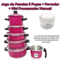 Jogo de Panela Rosa Pink 5 pçs Fervedor n 12 Mini Processado 170 ml