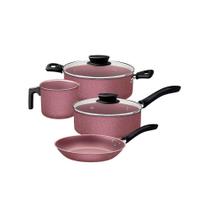 Jogo de panela tramontina linz aluminio rosa 4 pecas Jogo de panela tramontina linz aluminio rosa 4 pecas