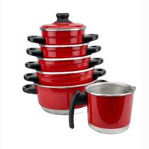 Jogo De Panela Vermelho 5 Peças + Fervedor N12