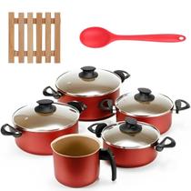 Jogo De Panelas 05 Pçs + 05 Descansos + Colher De Silicone Jogo De Panelas 05 Pçs + 05 Descansos + Colher De Silicone