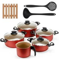 Jogo De Panelas 05 Pçs + 05 Descansos + Concha + Escumadeira Jogo De Panelas 05 Pçs + 05 Descansos + Concha + Escumadeira