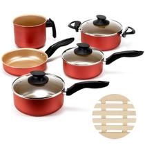 Jogo De Panelas 05 Peças Antiaderentes + 05 Descansos Panela