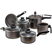 Jogo de Panelas 06 Peças com Panela de pressão e Tampa de Vidro Aluminio Antiaderente Jogo de Panelas 06 Peças com Panela de pressão e Tampa de Vidro Aluminio Antiaderente