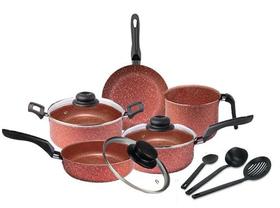 Jogo de Panelas 08 Pçs Colori Stone Antiaderente c/ Tampa de Vidro