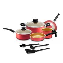 Jogo de Panelas 08 Peças Cereja - Antiaderente - Teflon - Com Tampa de Vidro + Utensílios Jogo de Panelas 08 Peças Cereja - Antiaderente - Teflon - Com Tampa de Vidro + Utensílios