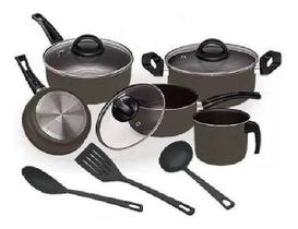 Jogo De Panelas 08 Peças Preto Antiaderente Elegan