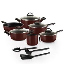 Jogo de Panelas 09 Peças Cobre Antiaderente c/ Tampa de Vidro + Utensílios