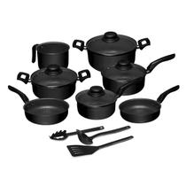 Jogo de Panelas 10 Peças Antiaderente com Tampa de Vidro e Utensílios