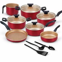 Jogo de Panelas 10 Peças Cereja Antiaderente Remaza com Utensílios de Cozinha