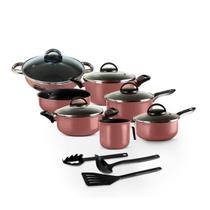 Jogo de Panelas 10 Peças Eccellenze Rose Antiaderente com Tampa de Vidro e Utensílios