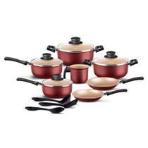 Jogo de Panelas 10 Peças Frigideira Caçarola Fervedor Concha Colher Espátula Seletta Cereja MTA 8836