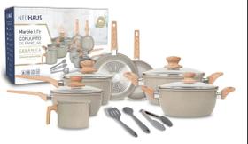 Jogo de Panelas 10 Peças Neuhaus Cerâmica Antiaderente Cor:Vanilla