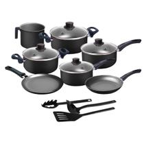 Jogo de Panelas 10 Peças Preto Antiaderente c/ Tampa de Vidro e Utensílios Jogo de Panelas 10 Peças Preto Antiaderente c/ Tampa de Vidro e Utensílios