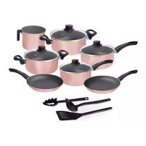 Jogo de Panelas 10 Peças Rosé Antiaderente c/ Tampa de Vidro e Utensílios Jogo de Panelas 10 Peças Rosé Antiaderente c/ Tampa de Vidro e Utensílios