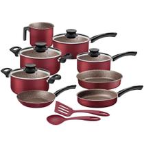 Jogo de Panelas 10 Peças Tramontina Paris Antiaderrente em Alumínio Vermelho Jogo de Panelas 10 Peças Tramontina Paris Antiaderrente em Alumínio Vermelho