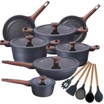 Jogo de Panelas 12 Peças Titanium Exclusive Antiaderente Granito Bkza - Conjunto Com Wok Frigideiras Caçarolas Utensílios em Silicone e Panela