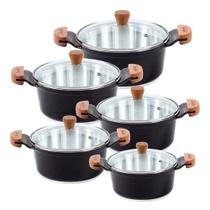 Jogo de Panelas 1237-JAV Cacarola Alumínio Usinado Preto 5 Tamanhos 16cm a 24cm Javali Jogo de Panelas 1237-JAV Cacarola Alumínio Usinado Preto 5 Tamanhos 16cm a 24cm Javali