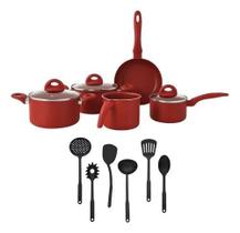 Jogo De Panelas 14 Peças Utensílios Exclusivos E Brindes Vermelha Jogo De Panelas 14 Peças Utensílios Exclusivos E Brindes Vermelha
