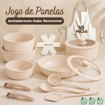 Jogo de Panelas 15 Peças Antiaderente para Forno Fogão Indução Elétrico Gás Conjunto com Alça Removível Antitérmico SoftTouch Jogo de Panelas 15 Peças Antiaderente para Forno Fogão Indução Elétrico Gás Conjunto com Alça Removível Antitérmico SoftTouch