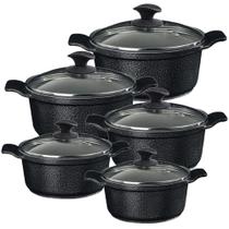 Jogo de Panelas 1634-JAV Caçarolas Alumínio Cerâmica Antiaderente 16 a 24cm Preto Craq Javali Jogo de Panelas 1634-JAV Caçarolas Alumínio Cerâmica Antiaderente 16 a 24cm Preto Craq Javali