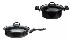 Jogo de Panelas 2 Peças Fogão Indução Cooktop Lenha e Gás Tampa Vidro Cor Preto Jogo de Panelas 2 Peças Fogão Indução Cooktop Lenha e Gás Tampa Vidro Cor Preto