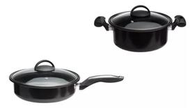 Jogo de Panelas 2 Peças Fogão Indução Cooktop Lenha e Gás Tampa Vidro