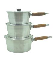 Jogo De Panelas 3 Peças 16,18 E 20 Alumínio Cabo Madeira