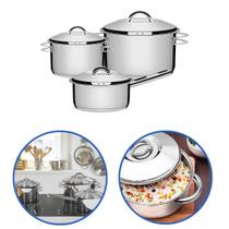 Jogo De Panelas 3 Peças Aço Inox Fundo Triplo Indução Solar