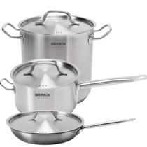 Jogo de Panelas 3 Peças Brinox Profissional Inox 24cm Fundo Triplo com Tampa Cozinha Industrial