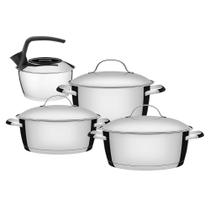 Jogo de Panelas 3 Peças + Chaleira Allegra em Aço Inox Fundo Triplo Tramontina