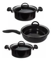 Jogo De Panelas 3 Peças Cooktop Elétrico Indução Lenha e Gás Tampa Vidro