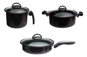 Jogo De Panelas 3 Peças Indução Cooktop Lenha E Gás