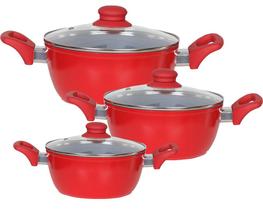 Jogo de Panelas 3 Peças Revestimento Cerâmica Vermelho Mundiart